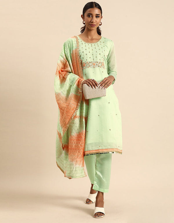 Beryl Green Silk Blend Suit Pant