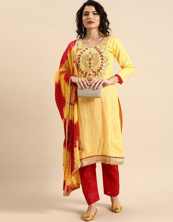 Yellowish Orange Cotton Blend Suit Pant