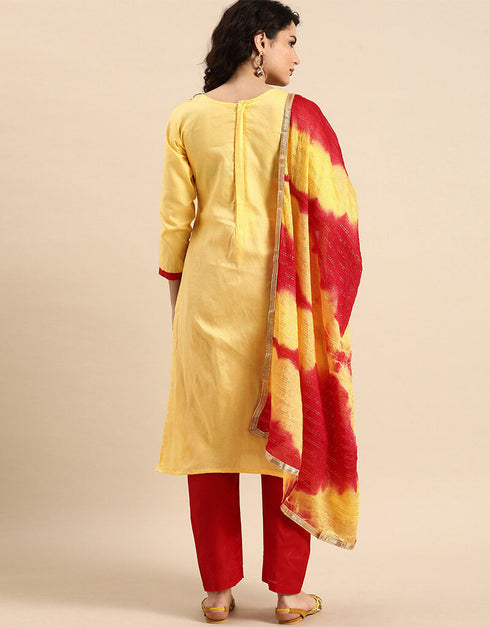 Yellowish Orange Cotton Blend Suit Pant Closure View