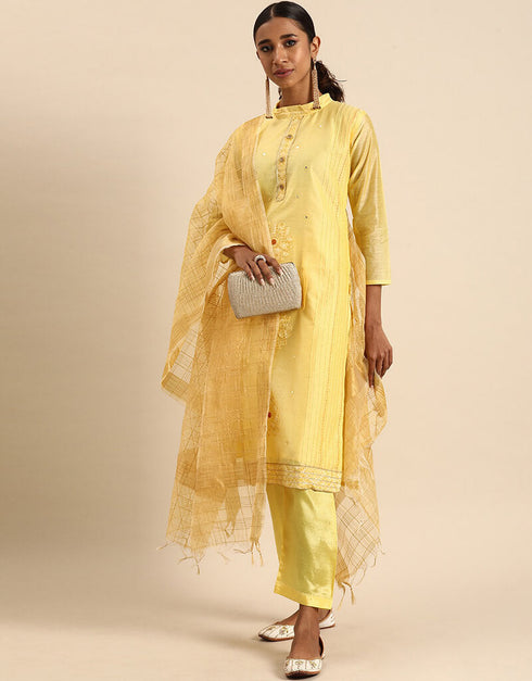 Orange-Yellow Silk Blend Suit Pant