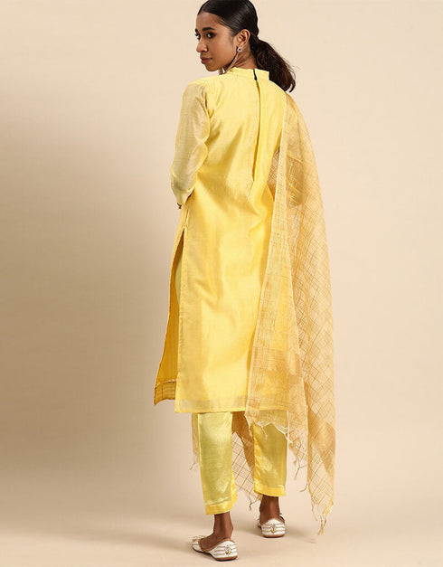 Orange-Yellow Silk Blend Suit Pant Closure View
