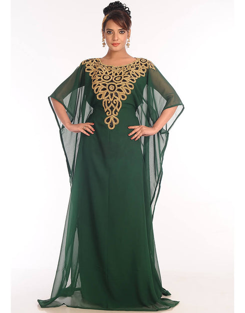 Muslimah Bottle Green Georgette Hand Embroidery Party Wear Kaftan