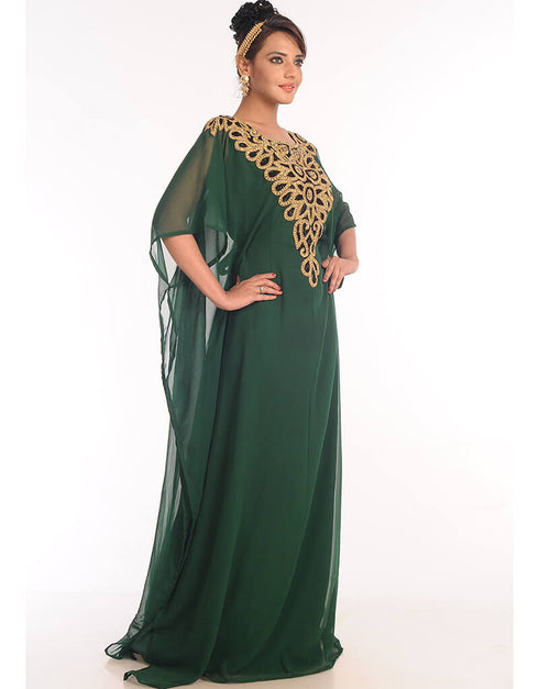 Muslimah Bottle Green Georgette Hand Embroidery Party Wear Kaftan