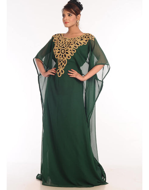 Muslimah Bottle Green Georgette Hand Embroidery Party Wear Kaftan