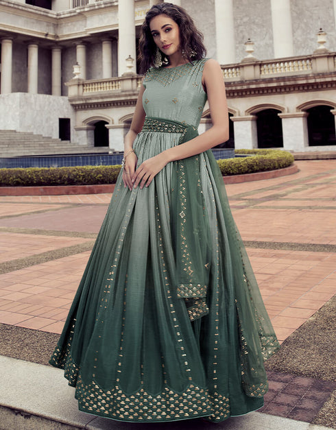 Green Heavy Chinon Suit Anarkali