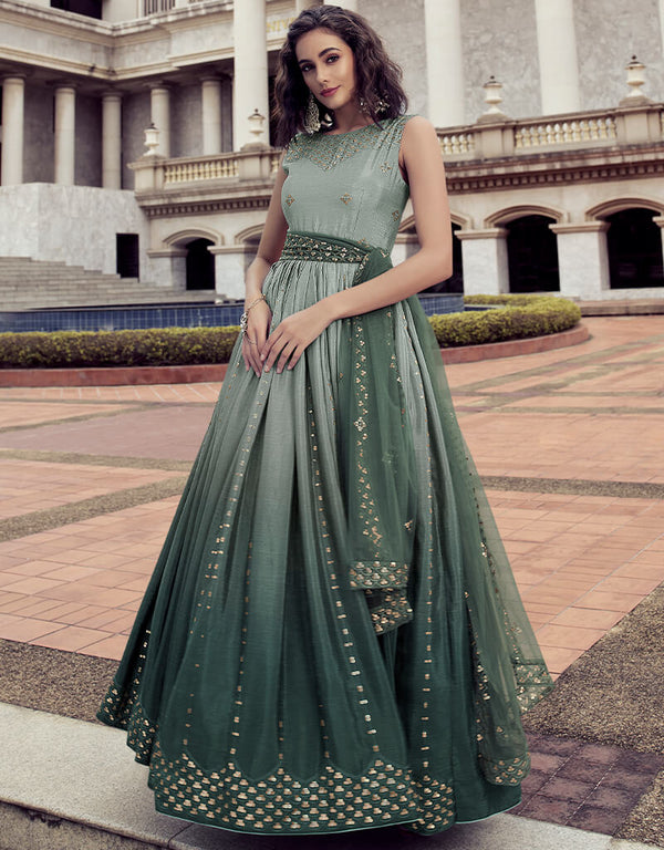 Green Heavy Chinon Suit Anarkali
