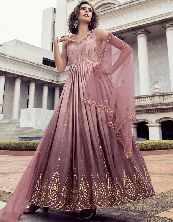 Pink Heavy Chinon Suit Anarkali