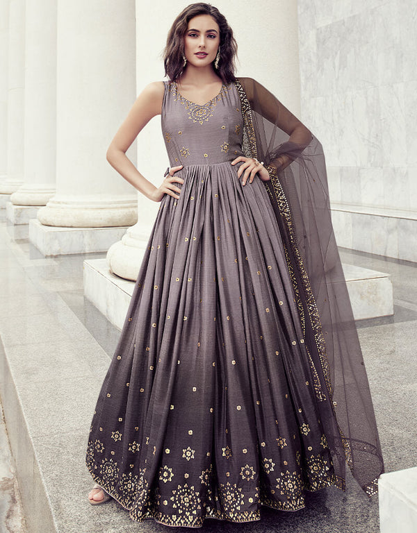 Wine Heavy Chinon Suit Anarkali