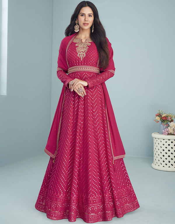 Pink Blooming Faux Georgette Suit Anarkali