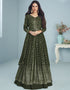 Olive Blooming Faux Georgette Suit Anarkali