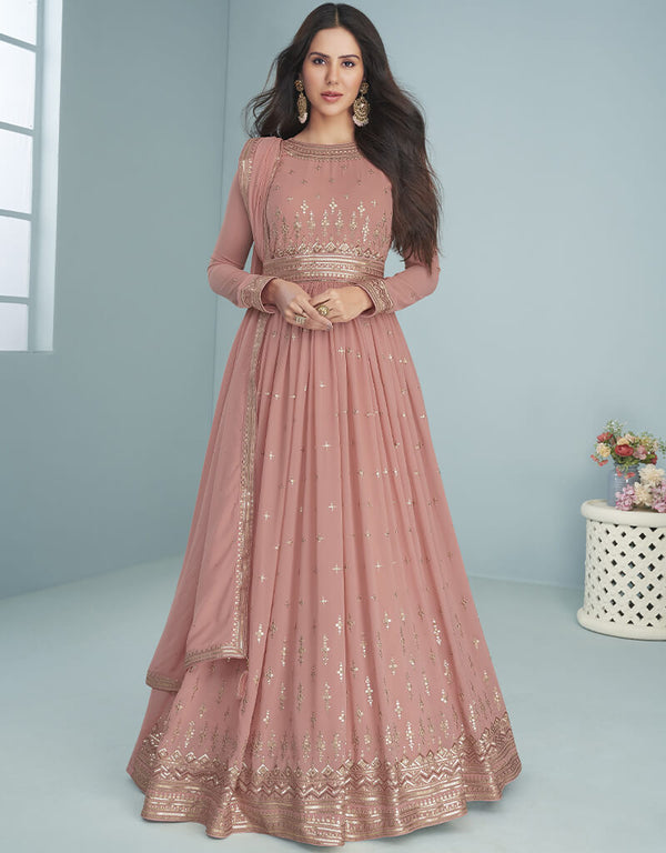Peach Blooming Faux Georgette Suit Anarkali