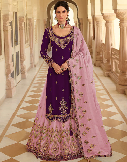 Purple Blooming Faux Georgette Suit Lehenga
