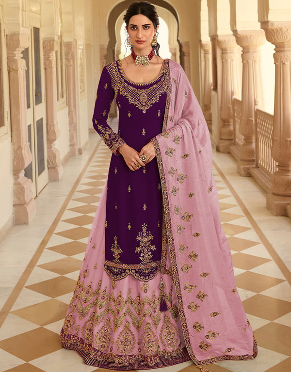 Purple Blooming Faux Georgette Suit Lehenga
