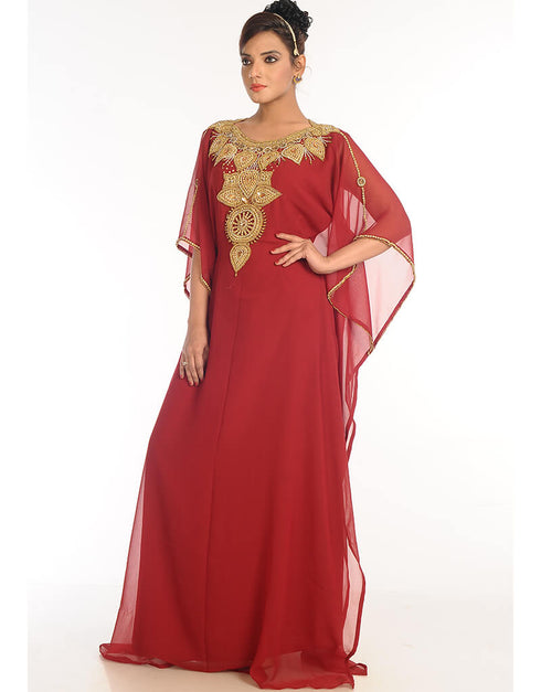 Chic Red Georgette Hand Embroidery Party Wear Kaftan