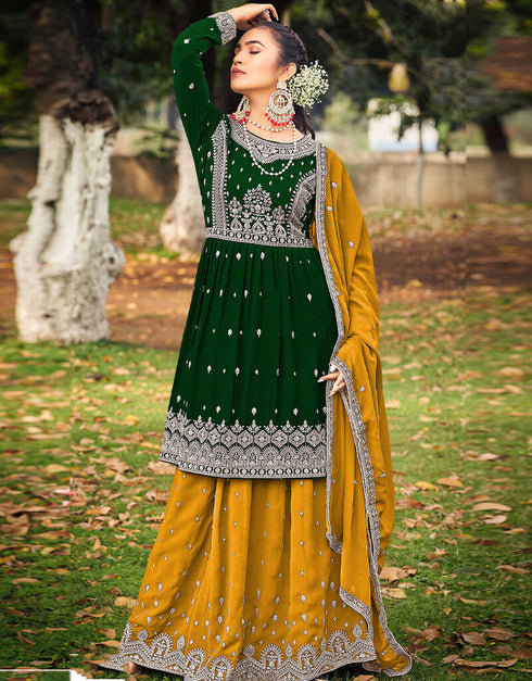 Bottle Green Faux Georgette Palazzo Salwar