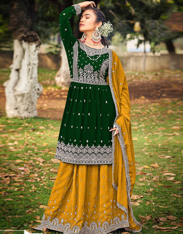 Bottle Green Faux Georgette Palazzo Salwar