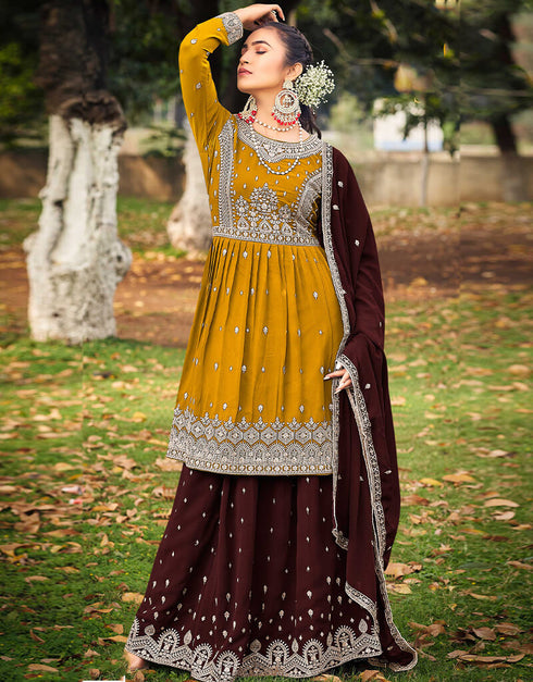 Mustard Faux Georgette Palazzo Salwar