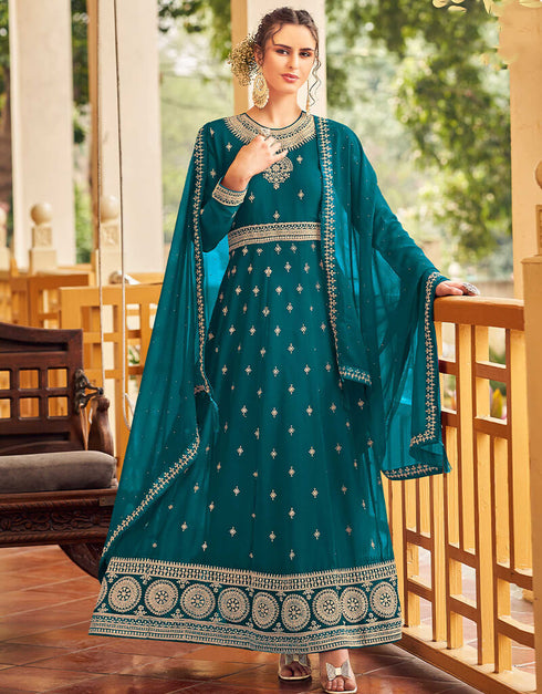 Firozi Faux Georgette Pant Anarkali
