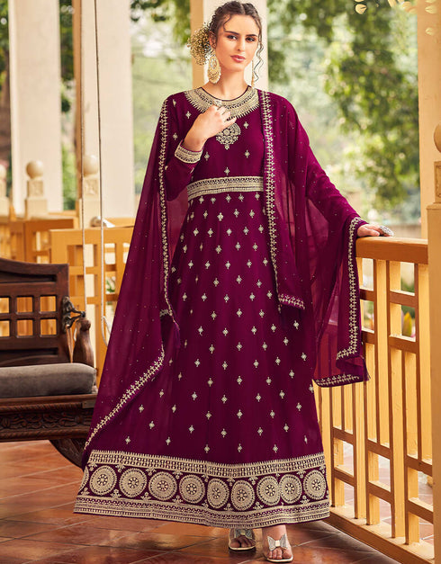 Magenta Faux Georgette Pant Anarkali