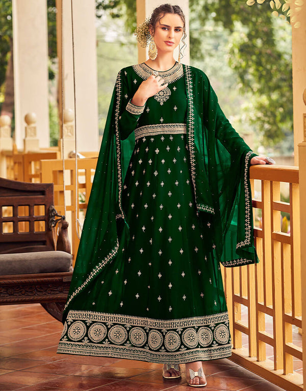 Bottel Green Faux Georgette Pant Anarkali