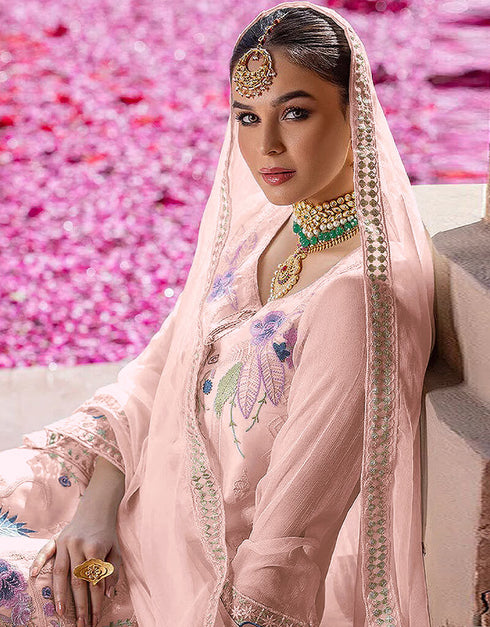 Light Peach Faux Georgette Suit Pant Closure View