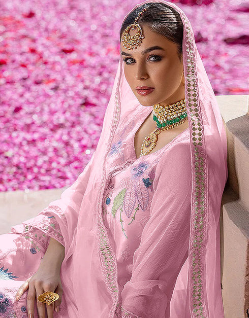 Pink Faux Georgette Suit Pant Closure View