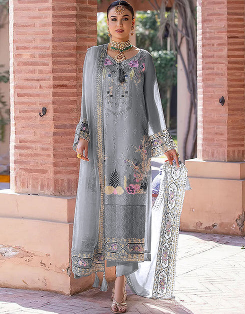 Grey Faux Georgette Suit Pant
