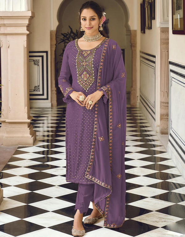 Purple Faux Georgette Salwar Kameez Pant