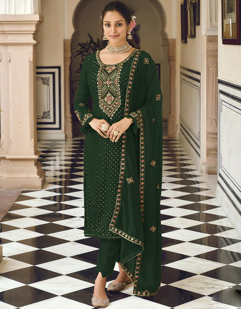 Bottle Green Faux Georgette Salwar Kameez Pant