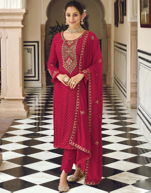 Pink Faux Georgette Salwar Kameez Pant