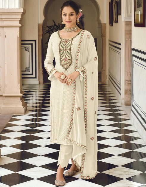 White Faux Georgette Salwar Kameez Pant