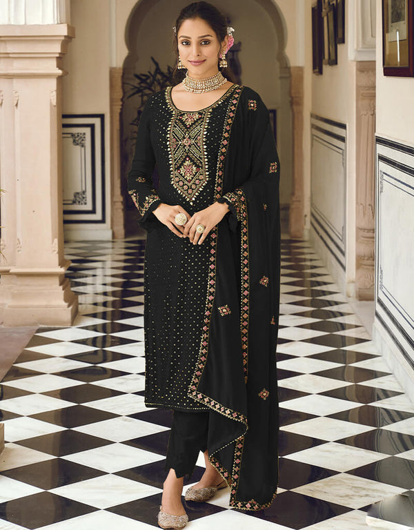 Black Faux Georgette Salwar Kameez Pant