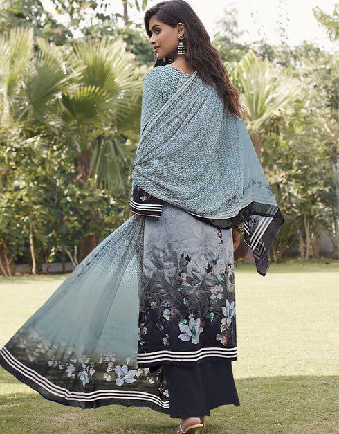 Sky Blue Siya Crepe Digital Print Salwar Suit Palazzo Closure View