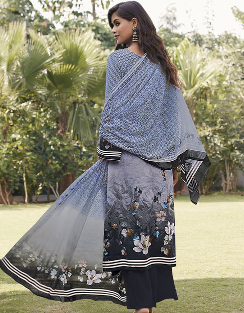 Blue Siya Crepe Digital Print Salwar Suit Palazzo Closure View