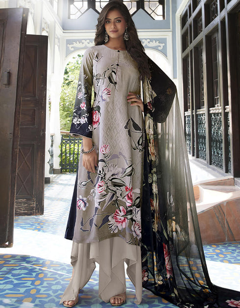 Cream Siya Crepe Digital Print Salwar Suit Palazzo