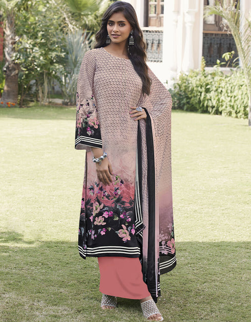 Peach Siya Crepe Digital Print Salwar Suit Palazzo