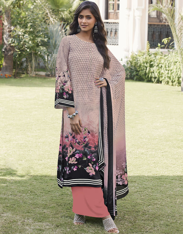 Peach Siya Crepe Digital Print Salwar Suit Palazzo