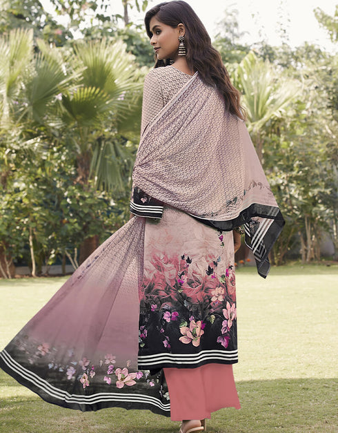 Peach Siya Crepe Digital Print Salwar Suit Palazzo Closure View