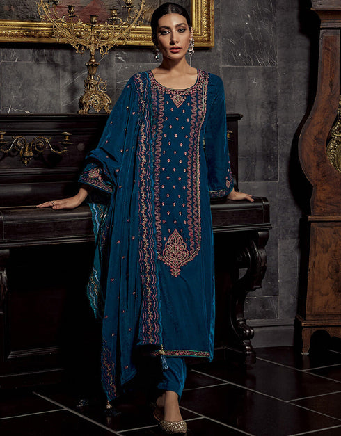 Blue Pure Viscos Velvet Suit Pant