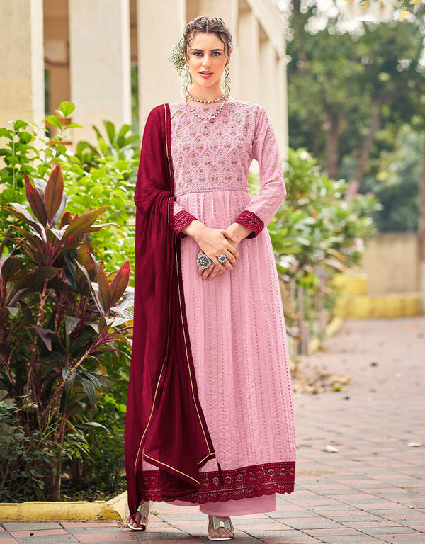 Pink Faux Georgette Kameez Salwar