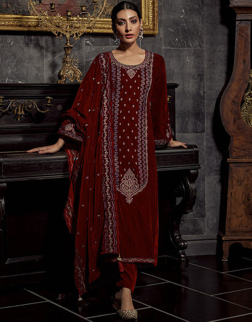 Maroon Pure Viscos Velvet Suit Pant