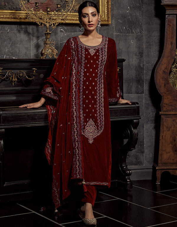Maroon Pure Viscos Velvet Suit Pant