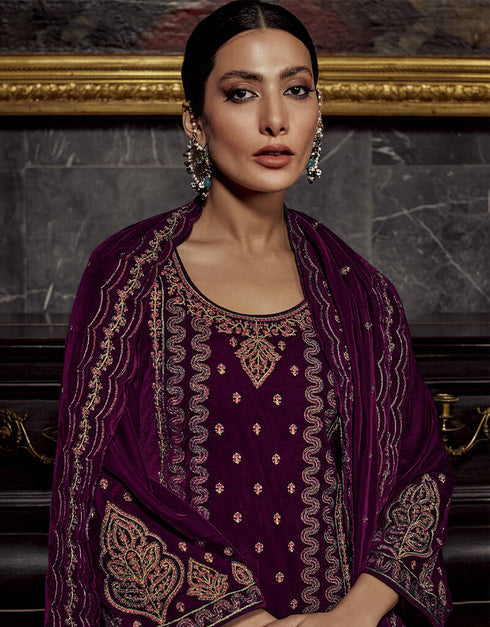 Purple Pure Viscos Velvet Suit Pant Closure View