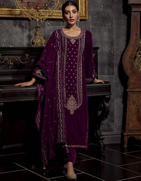 Purple Pure Viscos Velvet Suit Pant
