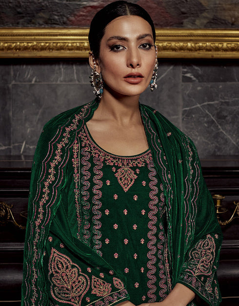 Green Pure Viscos Velvet Suit Pant Closure View