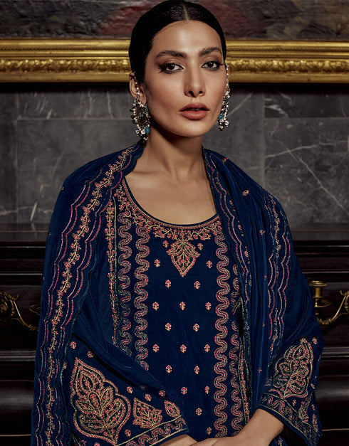 Navy Blue Pure Viscos Velvet Suit Pant