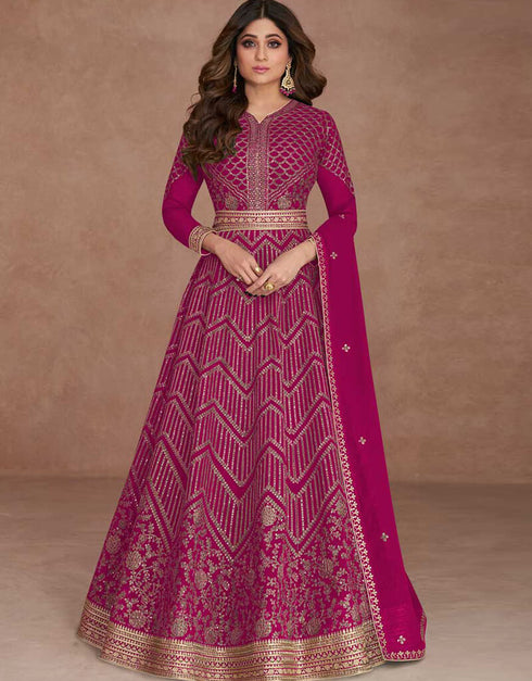 Rani Pink Real Georgette Na Anarkali