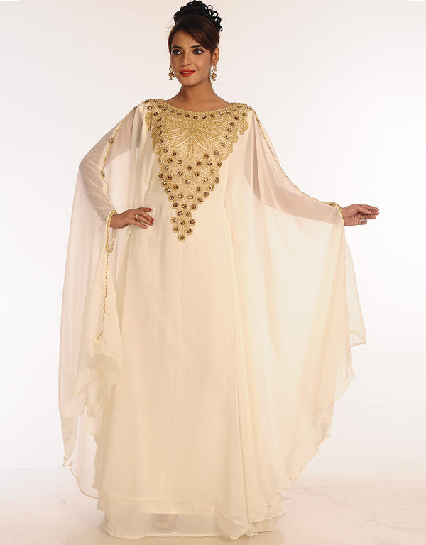 Trendy Off White Georgette Hand Embroidery Party Wear Kaftan