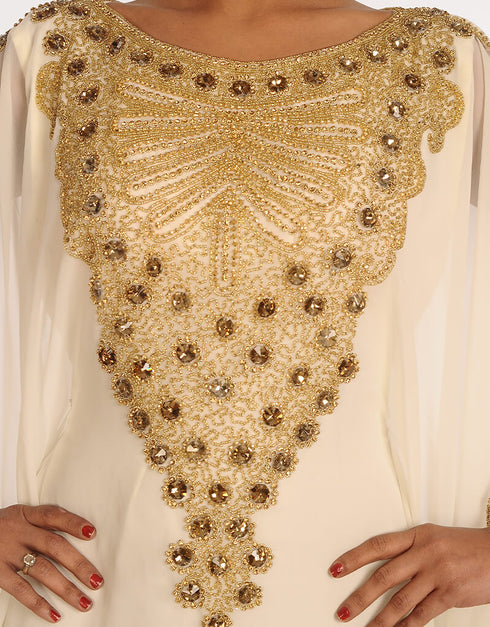 Trendy Off White Georgette Hand Embroidery Party Wear Kaftan