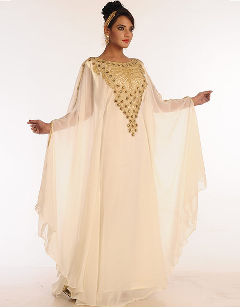 Trendy Off White Georgette Hand Embroidery Party Wear Kaftan